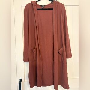 Forever 21 Terracotta Knit Cardigan EUC Size Large Rust Brown Pockets & Hood